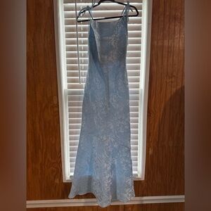 Tie-Shoulder Light Blue Floral Maxi Dress